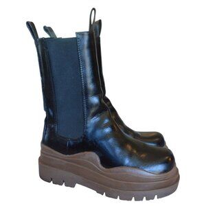 Lemonade Faux Leather Tire Boot Black Brown Women's Size 7 Chunky Whimsygoth